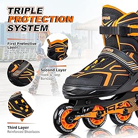 2PM SPORTS Torinx Green Boys Adjustable Inline Skates, Fun Beginner Roller Skates for Kids, Youth, Girls, Men and Women (Orange, Medium - Big Kid (1-4 US))