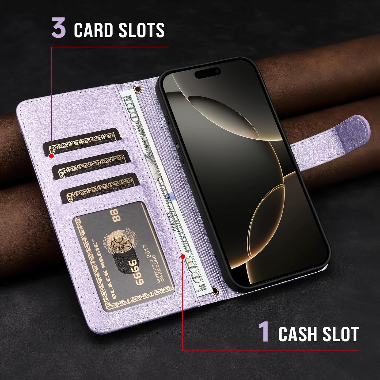 for iPhone16 PRO MAX Wallet Case with Crossbody and Wrist Strap for Women Girls,Fashion PU Leather RFID Blocking Kickstand Flip Folio Phone Cover with Card Holder and Zipper Light Purple