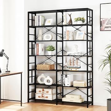 HOMISSUE Bookshelf, Industrial Double Wide 7-Tier Bookshelves, 84 Tall Bookcase with Open Shelves, Heavy Duty Bookcases with Storage for Living Room Home Office, Black