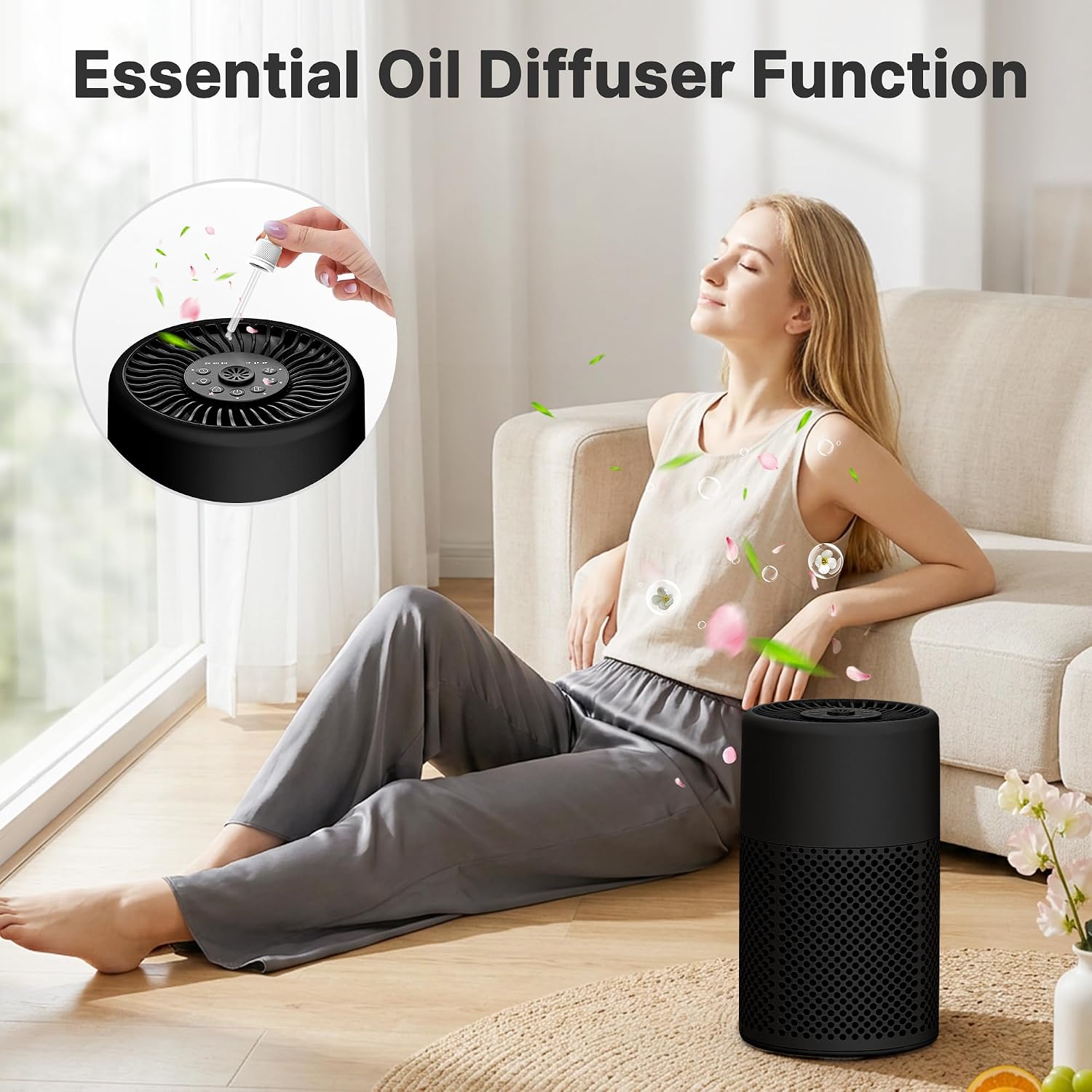 2 Pack Air Purifiers for Bedroom Home, True HEPA Filter for Dust, Smoke, Pet Dander, Small Air Purifier with Sleep Mode for Bedroom Office, Night Light Quiet 24dB, Fragrance Sponge, Black