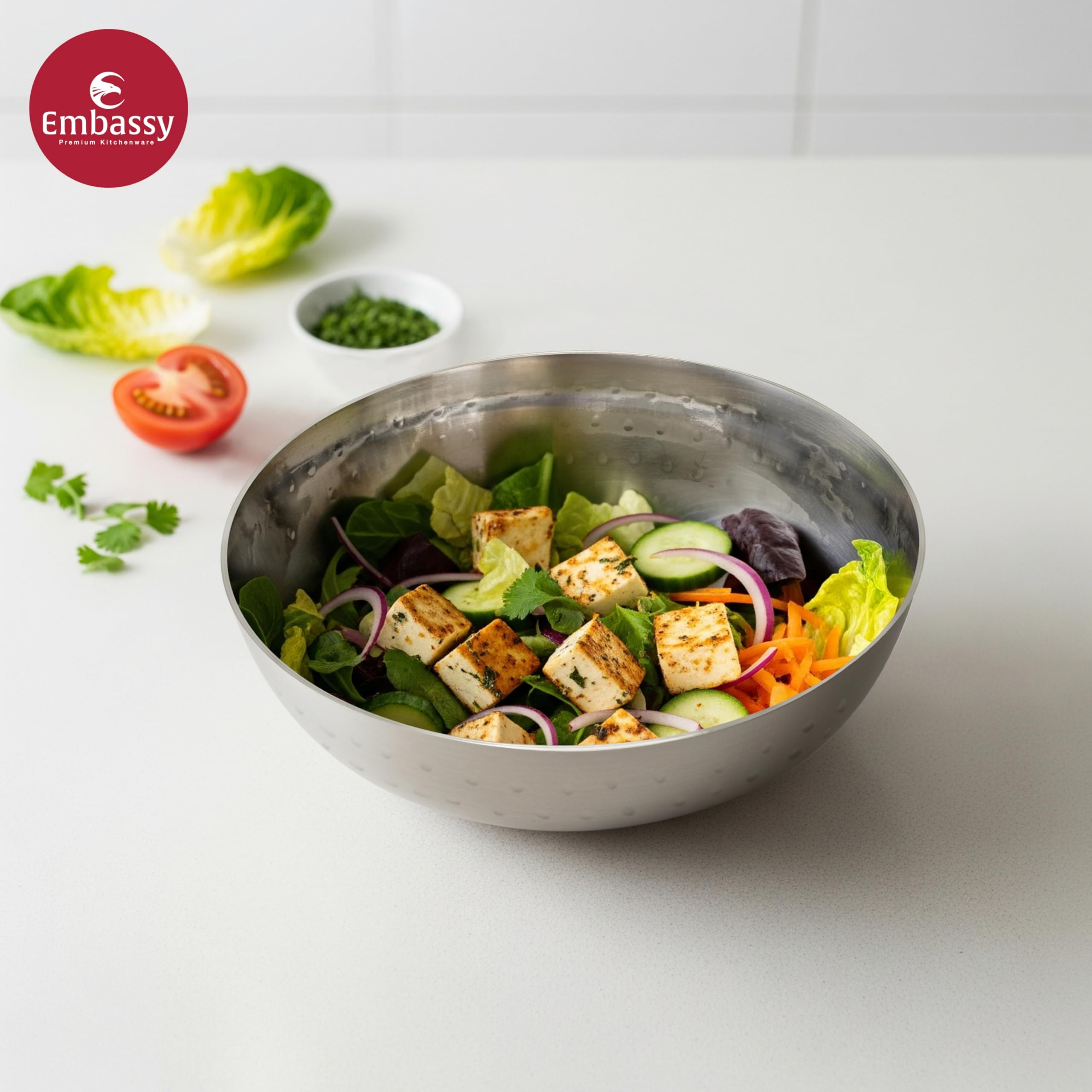 EMBASSY Stainless Steel 20.5 cm Hammered Tasla/Kadai Without Handle |Capacity - 1.3 Litre | Size - 10 | Even Heat Distribution | Induction Friendly | Ideal for Cooking Curries, Stews, and More. - Image 4 thumbnail