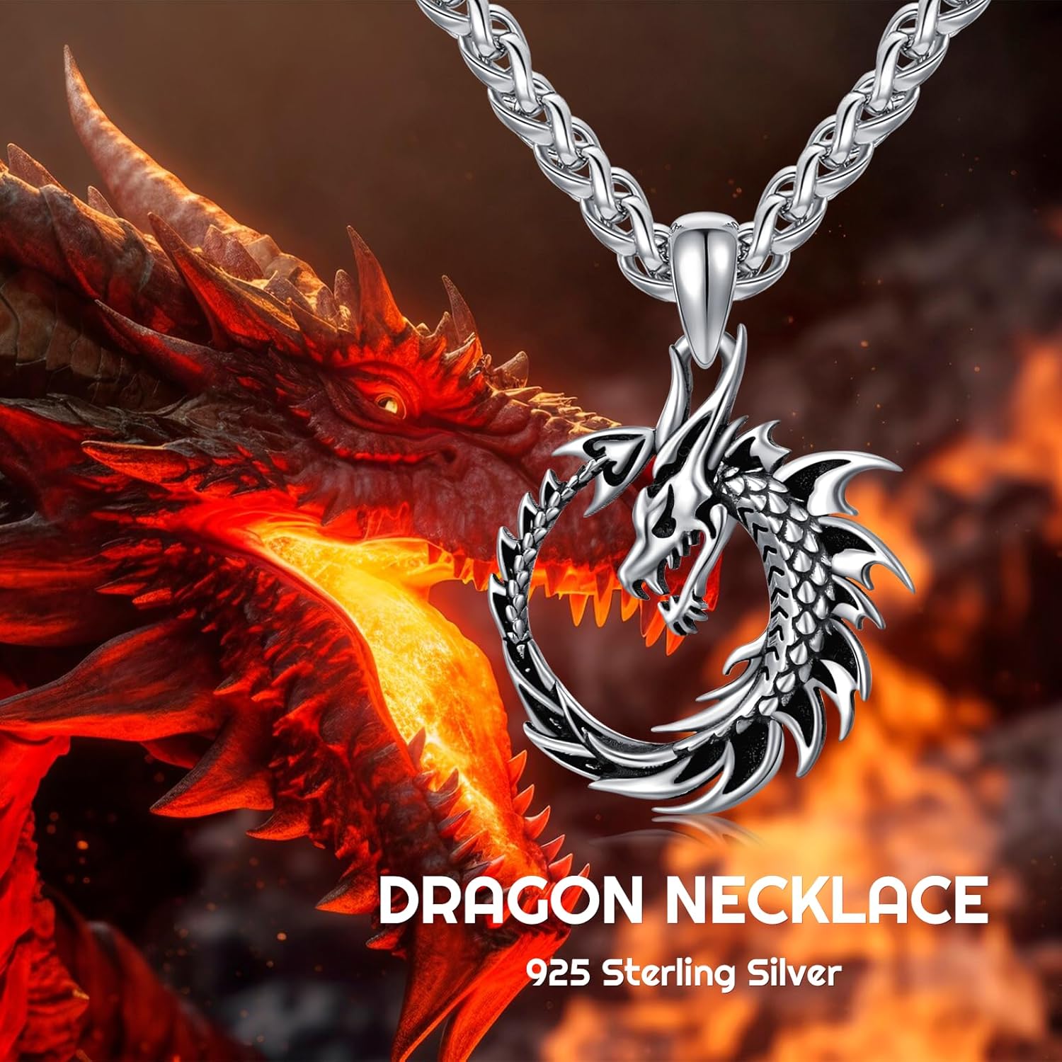Dragon Necklace for Men 925 Sterling Silver Dragon Pendant Necklace Cool Jewelry Gift for Men Women - Image 5