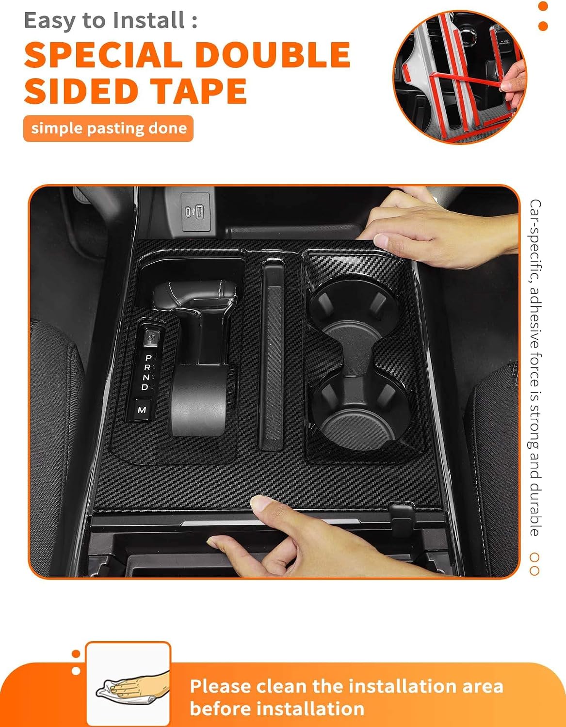 Savadicar Carbon Fiber Interior Accessories - Floor Console Gear Shift & Cup Holder Panel Trim Cover for Ford F150 (2021-present) - Premium Texture Interior Decor Upgrade Option, 1 PC image 4