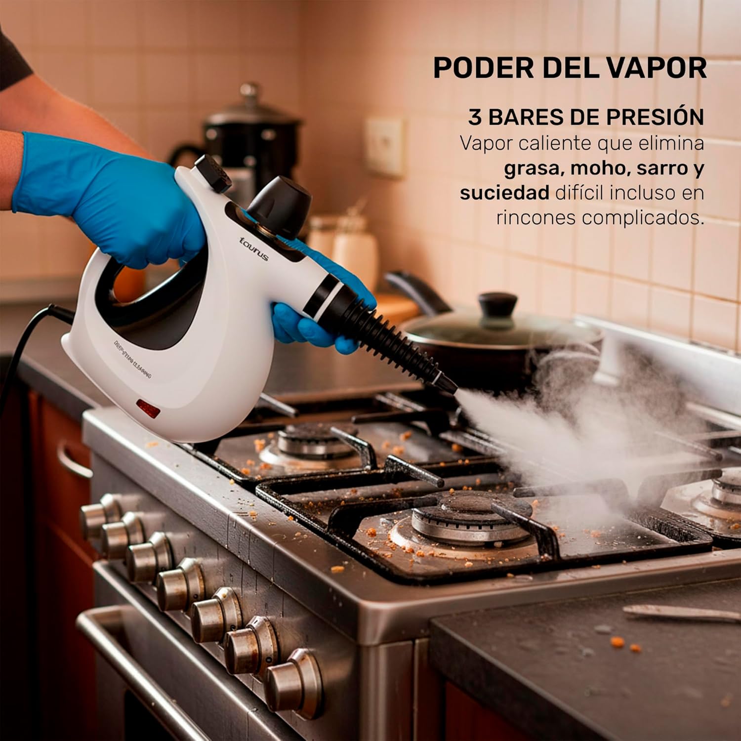 Handheld Steamer Cleaner, CLEAN JELLYFISH | Steam Sanitizer | Steam Cleaner | 3 Bars | Extra Hot Pressurized Steam for Disinfecting, Deodorizing, and More | 1150 W | 9 Accessories