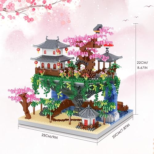 Miniatura 2 de Kitoyz Juego de construcción de árbol bonsái de flor de cerezo, juego de microbloques de construcción de arquitectura china de flor de durazno, kit
