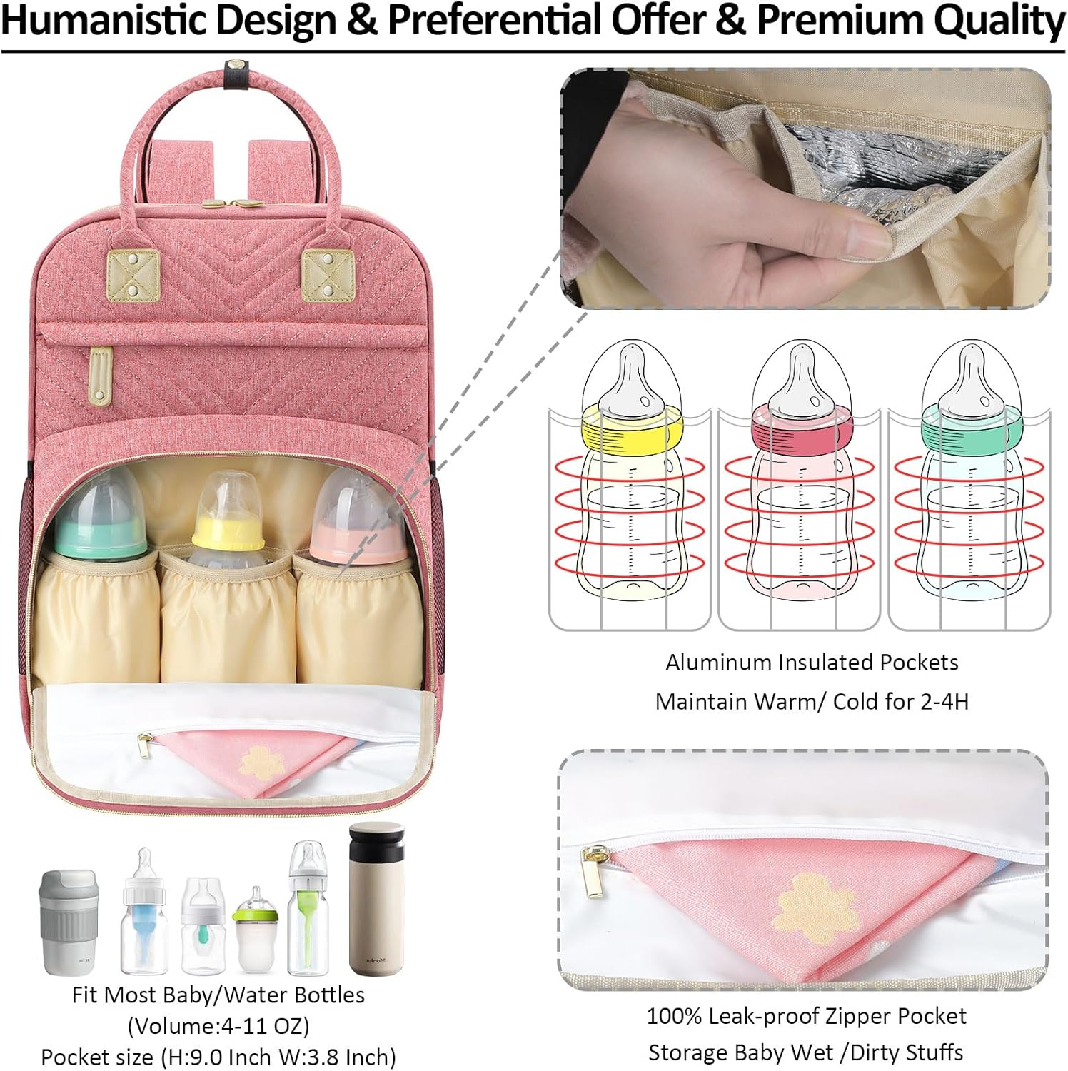 Tenot Baby Diaper Bag Backpack Tote for Women Large Capacity with Insulated Pockets Multifunctional Waterproof Diaper Bags For Baby Girl Boy Mama Maternity Travel Bag Pink