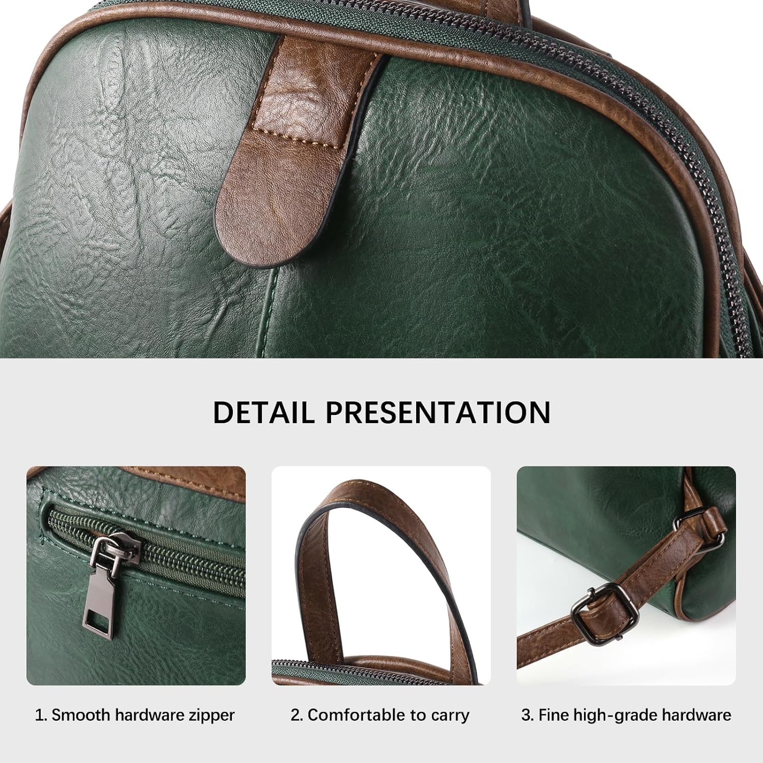 ZWSHEXUAN Vintage Style Leather Backpack Womens Backpack Travel Fashion Designer Ladies Shoulder Bags with Wristlet (Dark green) - Image 4