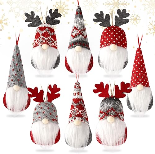 Sggvecsy - Juego de 8 gnomos colgantes para árbol de Navidad, alces, gnomos suecos hechos a mano de felpa, elfo de Papá Noel escandinavo para