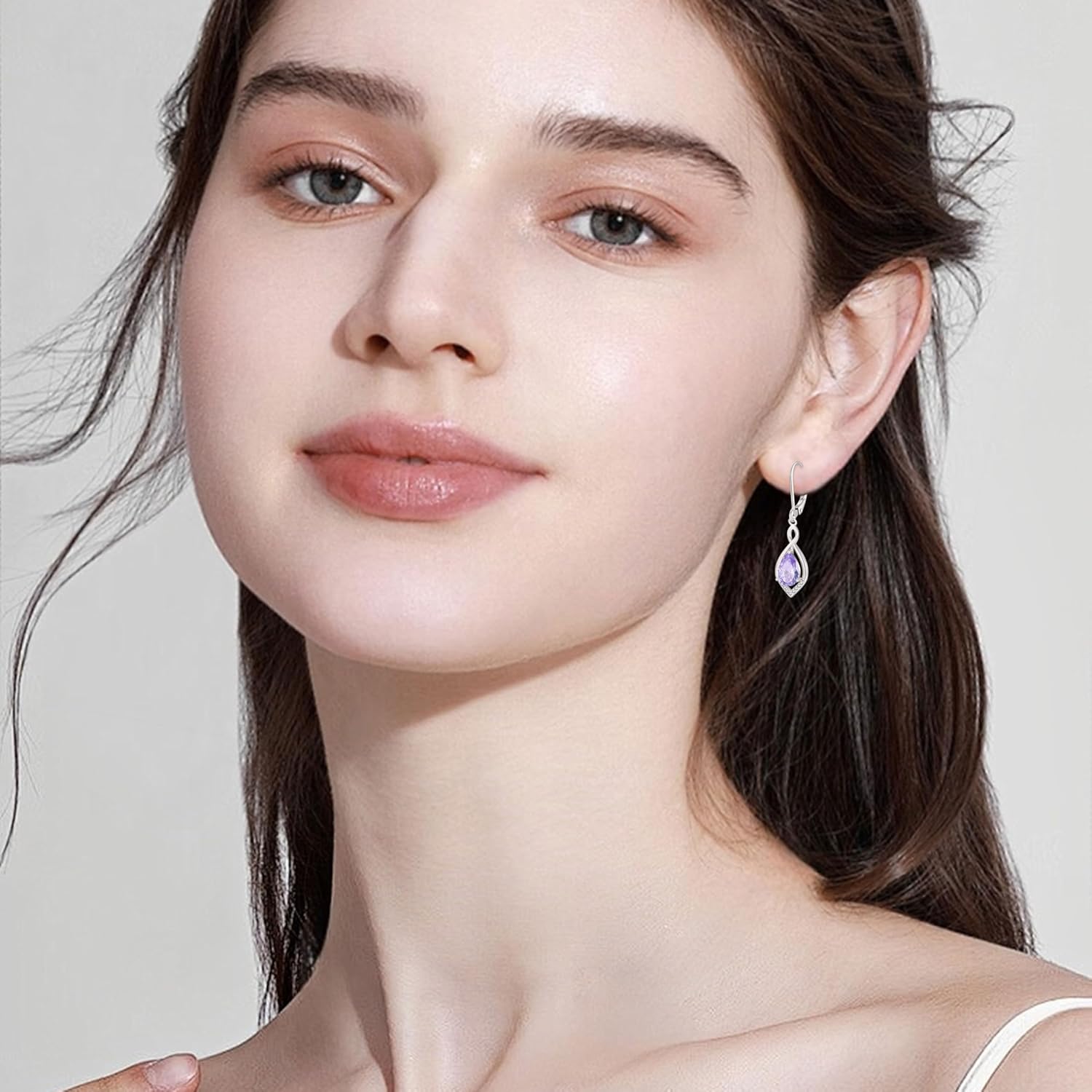 Infinity Teardrop Earrings 925 Sterling Silver Dangle Drop Leverback Earrings Birthstone Jewelry for Women - Image 3