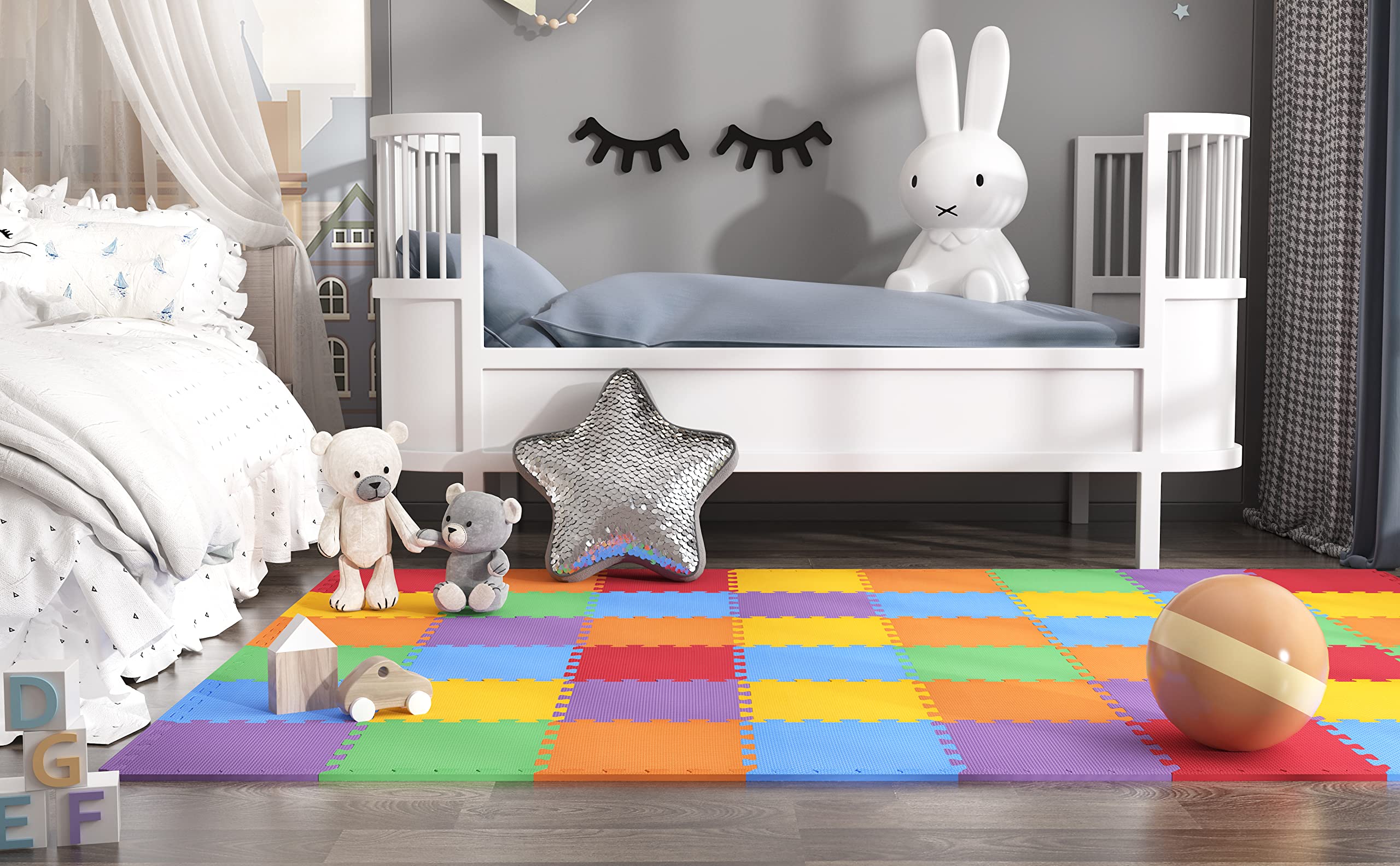 1 'x 1' (30cm x 30cm) Tapis de Sol imbriqués | Tapis en Mousse Douce | Tapis de Jeu | Tapis de Gymnastique (12/18 Pièces）