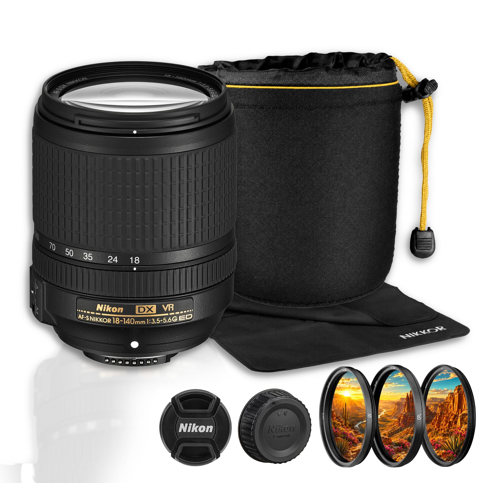 Nikon AF-S 18-140mm VR Lens | DX Format Zoom for DSLR Photography Bundle
