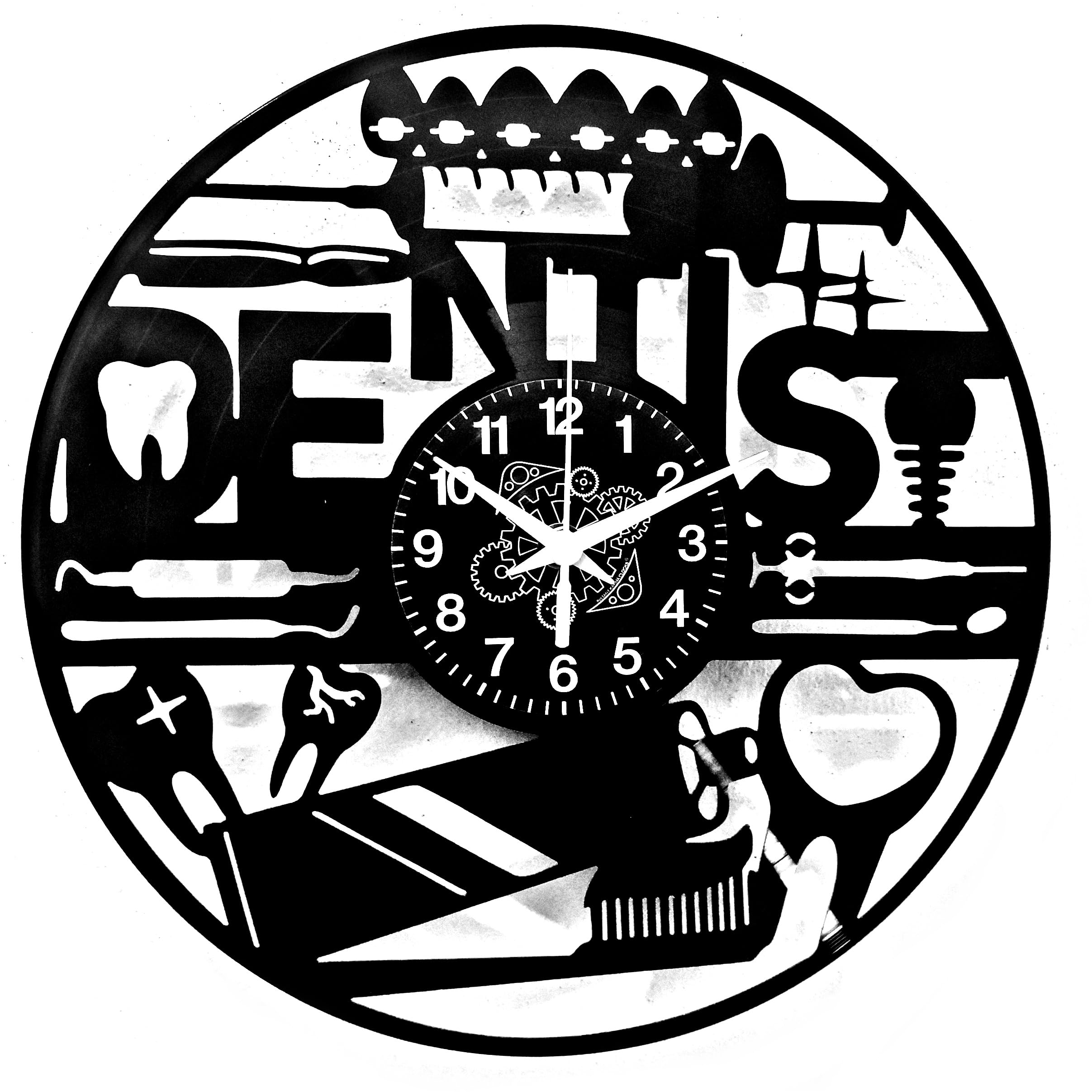 Instant Karma Clocks | Dentist Wall Clock | Dental Instruments Design | Dental Practice Decoration | Modern Medical Furniture | Gift Idea for Dentists (Black-Vinyl)