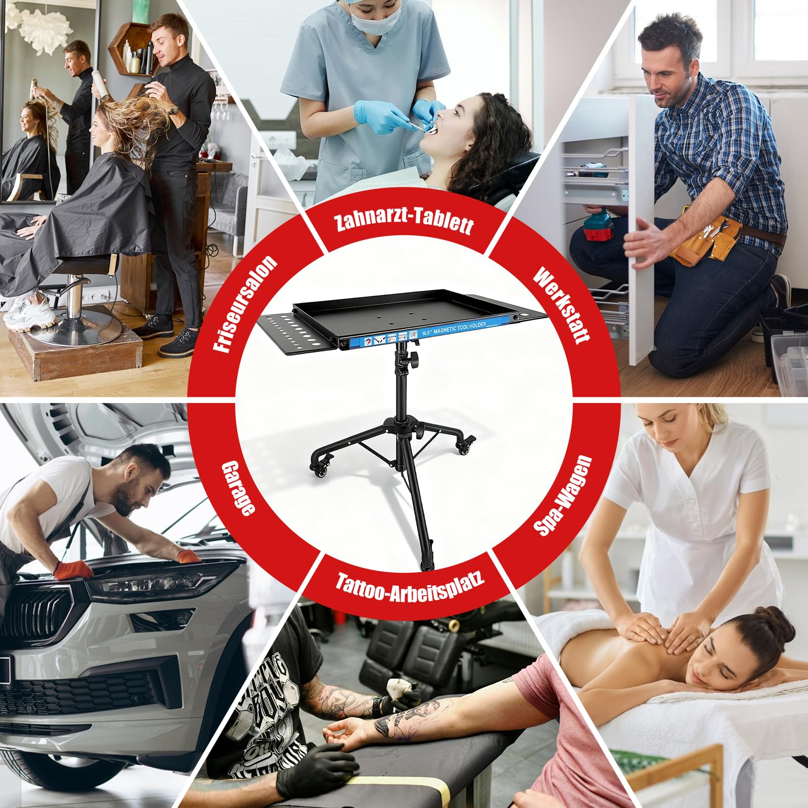 Mobile Werkbank mit Rollen, Höhenverstellbarer Werktisch mit Magnetstreifen, multifunktionale Arbeitstisch für die Garage, Reparatur Werkstatt Haushalt DIY