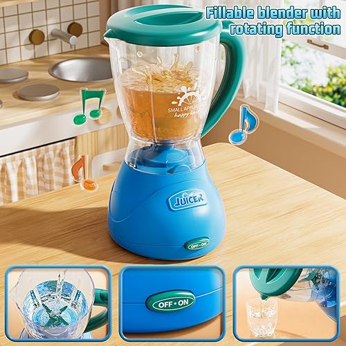 Miniatura 6 de Juego de electrodomésticos de cocina 3 en 1 para niños, juguetes de simulación con licuadora, mezcladores, dispensador de agua, sonidos y luz