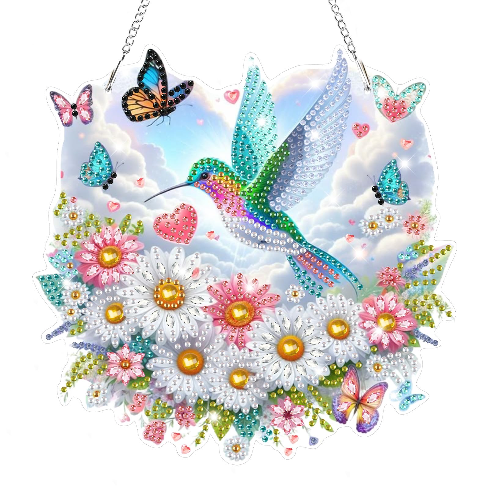 Lxmsja Birds Diamond Art Hanging Ornaments with Chain for Adults, Special Shaped Diamond Painting Flowers Pendant Kits, Hanging Crystal Suncatcher Gem Art Kits for Home Door Wall Decor Gifts