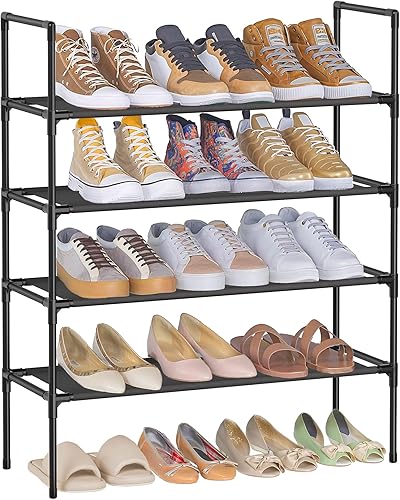 SONGMICS Zapatero de 4 niveles, almacenamiento de zapatos para armario de pasillo, delgado y ahorro de espacio, marco de metal, estantes de tela no