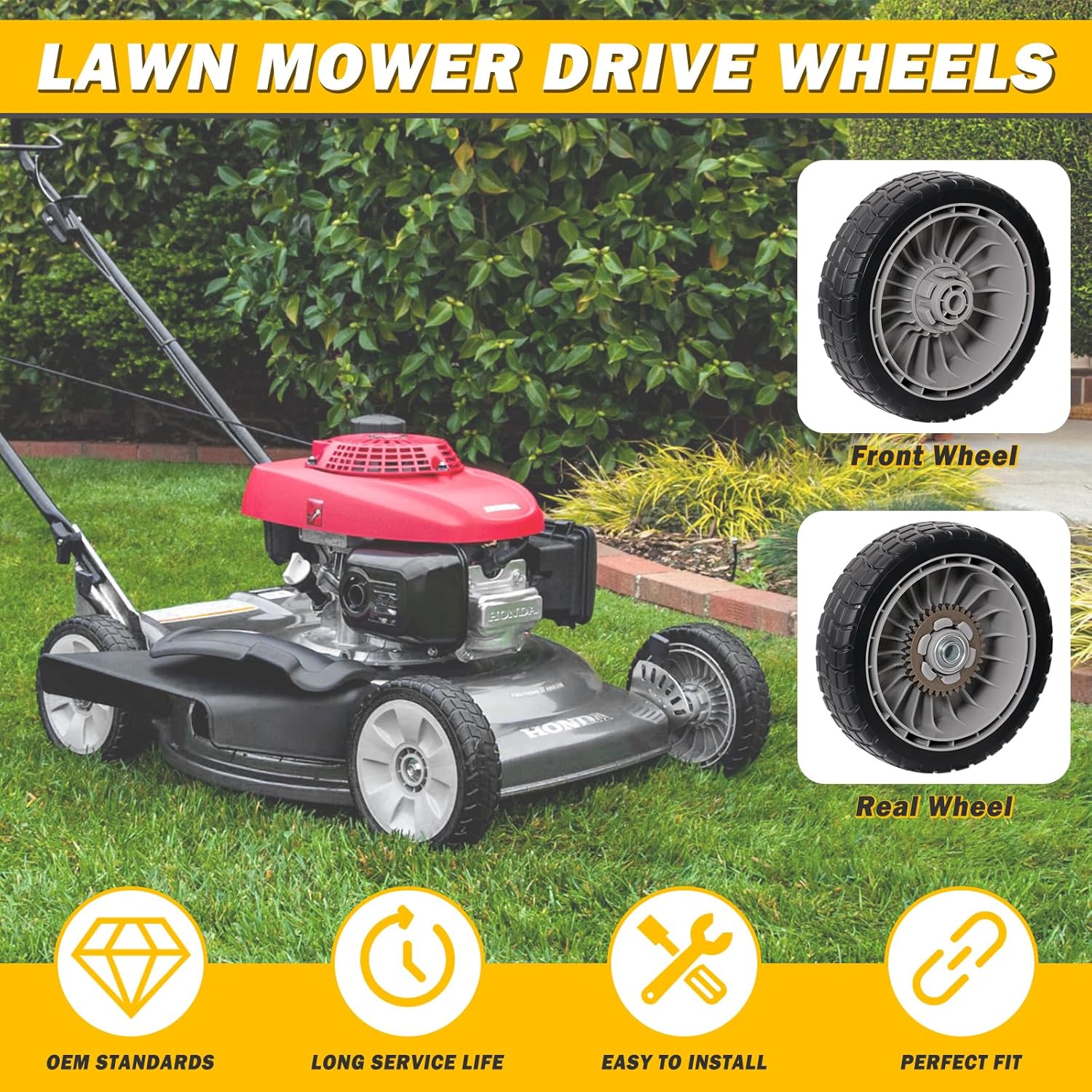 2 Pcs HRR216 Lawn Mower Rear Wheels Kit Fit for Honda HRR216 HRS216 HRT216 HRM216 HRN216 Walk-behind Lawn Mower 8" Back Drive Wheels Replace for 42710-VE2-M02ZE