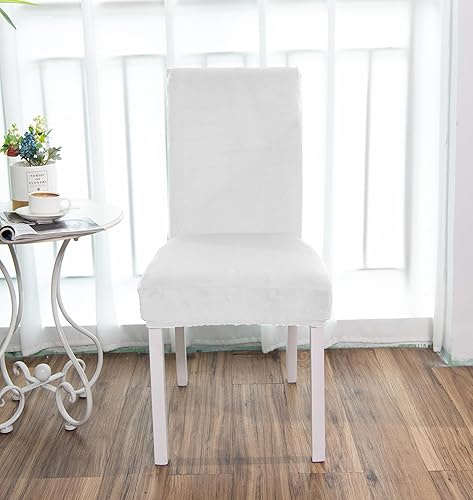 Miniatura 2 de Juego de 6 fundas elásticas de terciopelo para sillas de comedor con banda elástica, extraíbles y lavables, para sillas de comedor, color crema