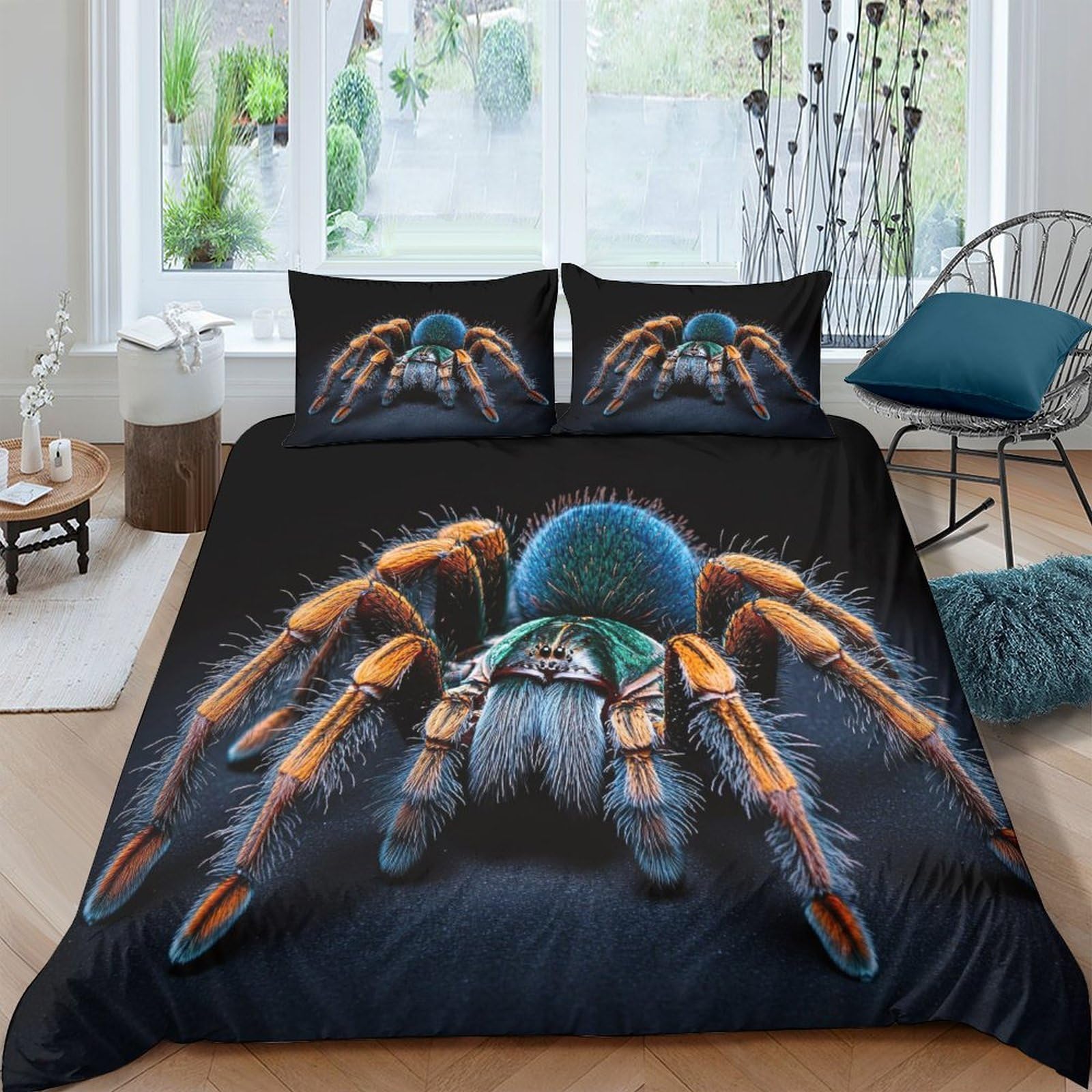 Ctjqhvkz Style-2 3D Printed Tarantula Spider Fitted Sheet Microfiber Soft Mattress Cover For Bedroom Dorm Halloween Decor Black Orange Single（135X200cm）