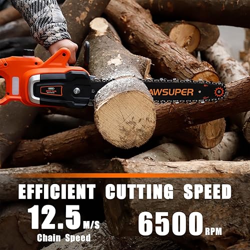 Miniatura 5 de Motosierra eléctrica de 16 pulgadas con motor lateral con cable y reabastecimiento automático de cadena, para cortar madera, cortar árboles, patio