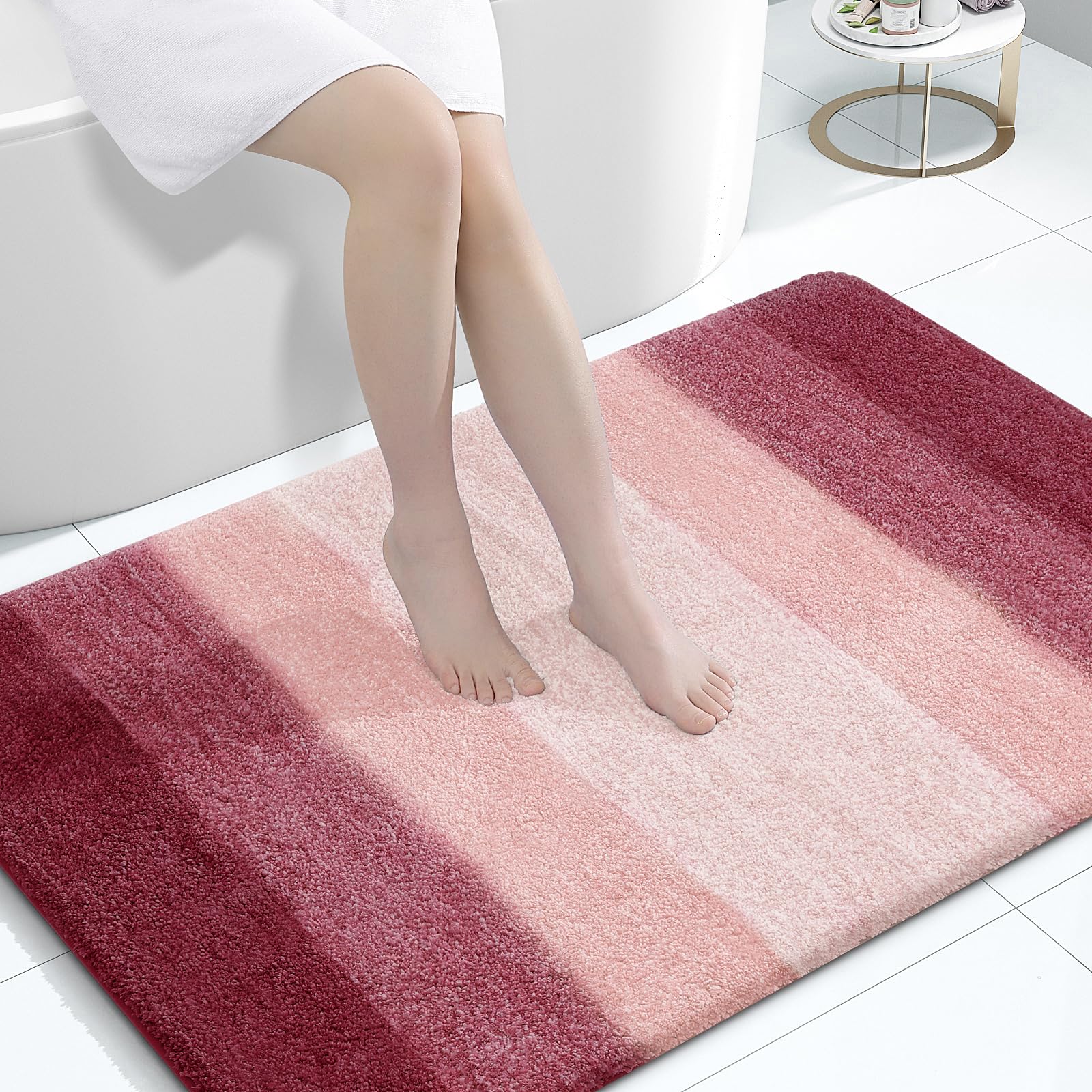 OLANLY Large Bathroom Rugs 44x32, Extra Soft Absorbent Microfiber Bath Rugs | Red, Non-Slip Quick-Drying Rubber Backing, Machine Washable Plush Bath Mat for Floor, Tub and Shower, Home Decor Accessories