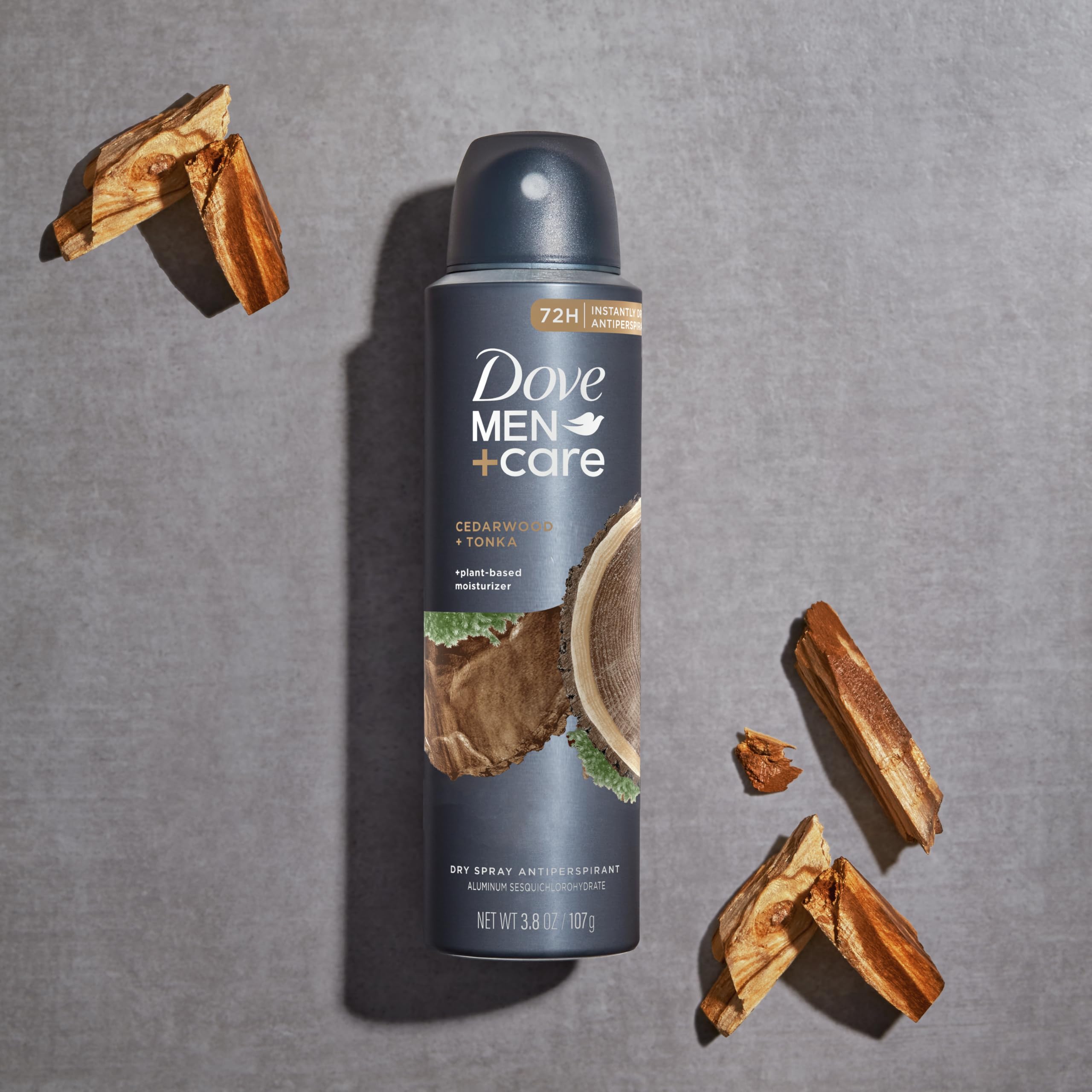 Dove Men+Care - Desodorante estimulante antitranspirante en aerosol seco, madera de cedro y frijoles tonka, 4 unidades, 48 horas, desodorante de protección contra olores para hombres, hidratante a