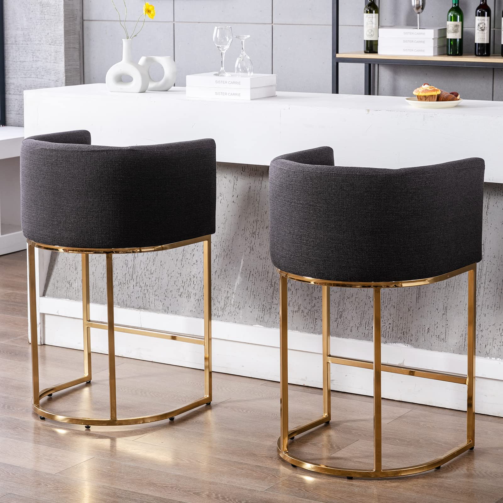 Amazon.com: Modern Counter Height Linen Fabric Upholstered Counter Stool  Set of 2, 29 inch Kitchen Island Stool with Gold Metal Frame (Unwelded  Frame), Charcoal : Everything Else