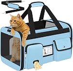 HUANLANG Soft-Sided Transporteur Cat Airline Approuvé, Transporteur de chiens pour petits chiens Chats moyens,Transporteur de transport pour petits jusqu'à 20 Lbs, Sac de chat pliable