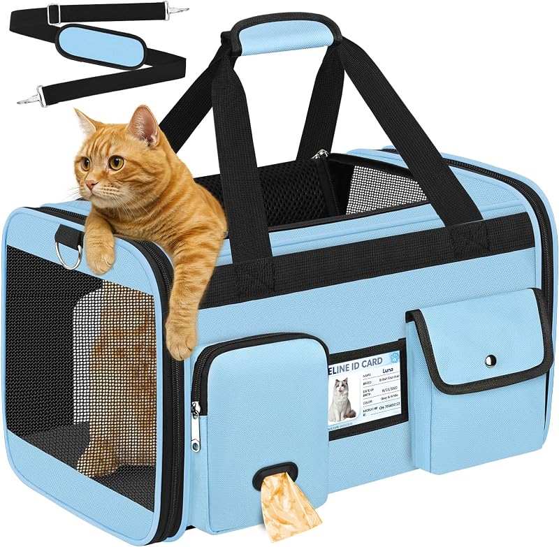 Bolsa de Transporte para Gatos HUANLANG Dobrável com Tela Antirrasgos e Almofada Lavável – 43,0 x 27,5 x 27,5 cm