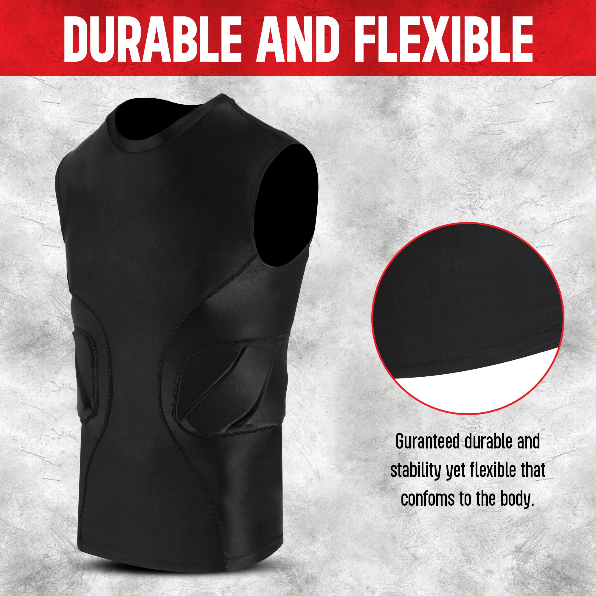 WEARCOG Adult Without Sleeve Padded Compression Shirt for Men's | Protective Gear, Rib Protector Undershirt for Football, Baseball & Softball | Extra Large