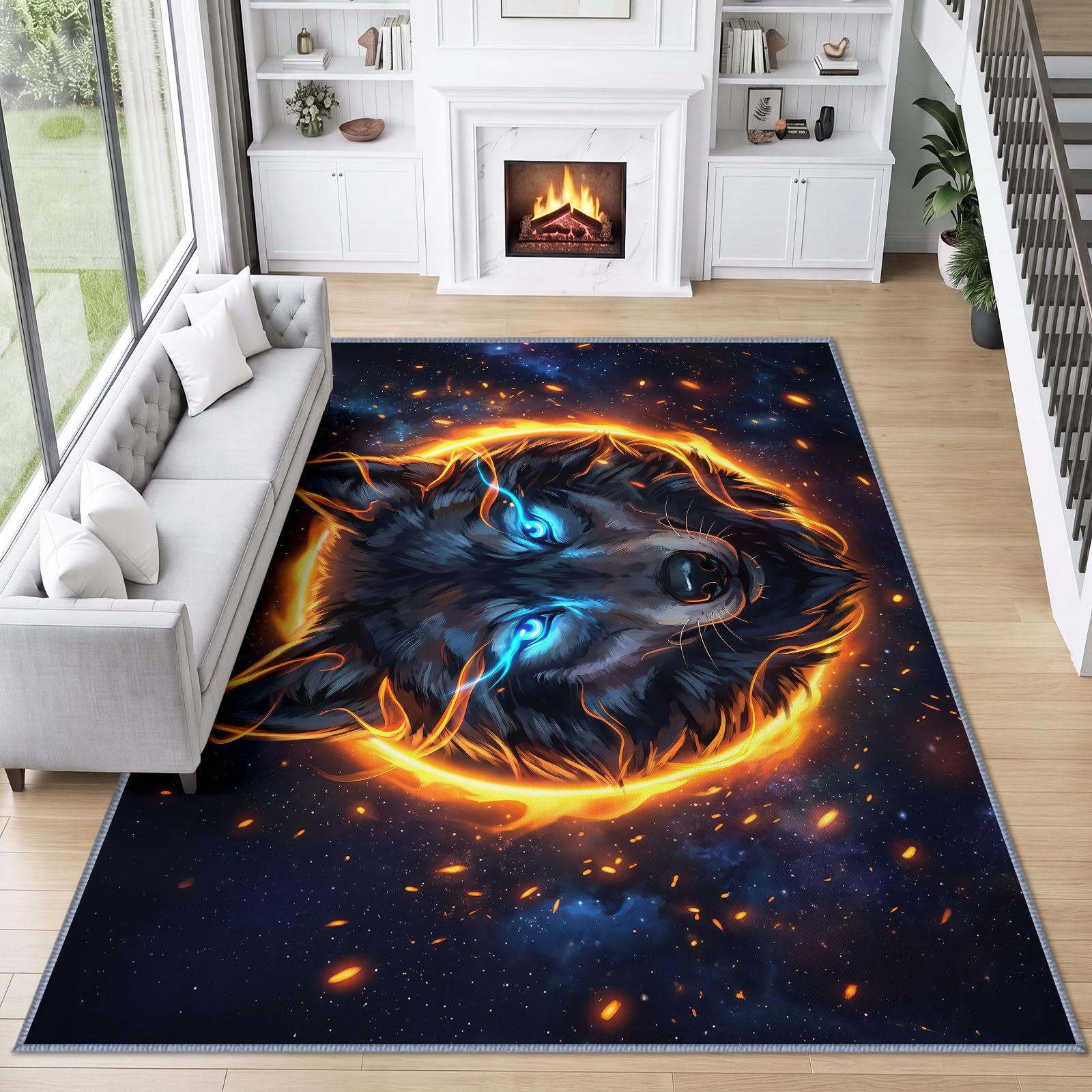 Générique Tapis Animal Tête De Loup Bleu Foncé d’intérieur Durable, Facile à Nettoyer 120x170 cm, Moderne Funky Tapis pour Salon, Chambre, Cuisine ou entrée