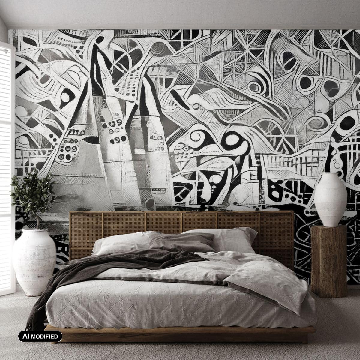Carta da Parati Vinile in TNT 400x280 cm Astratto Bianco e Nero 3479 WF2
