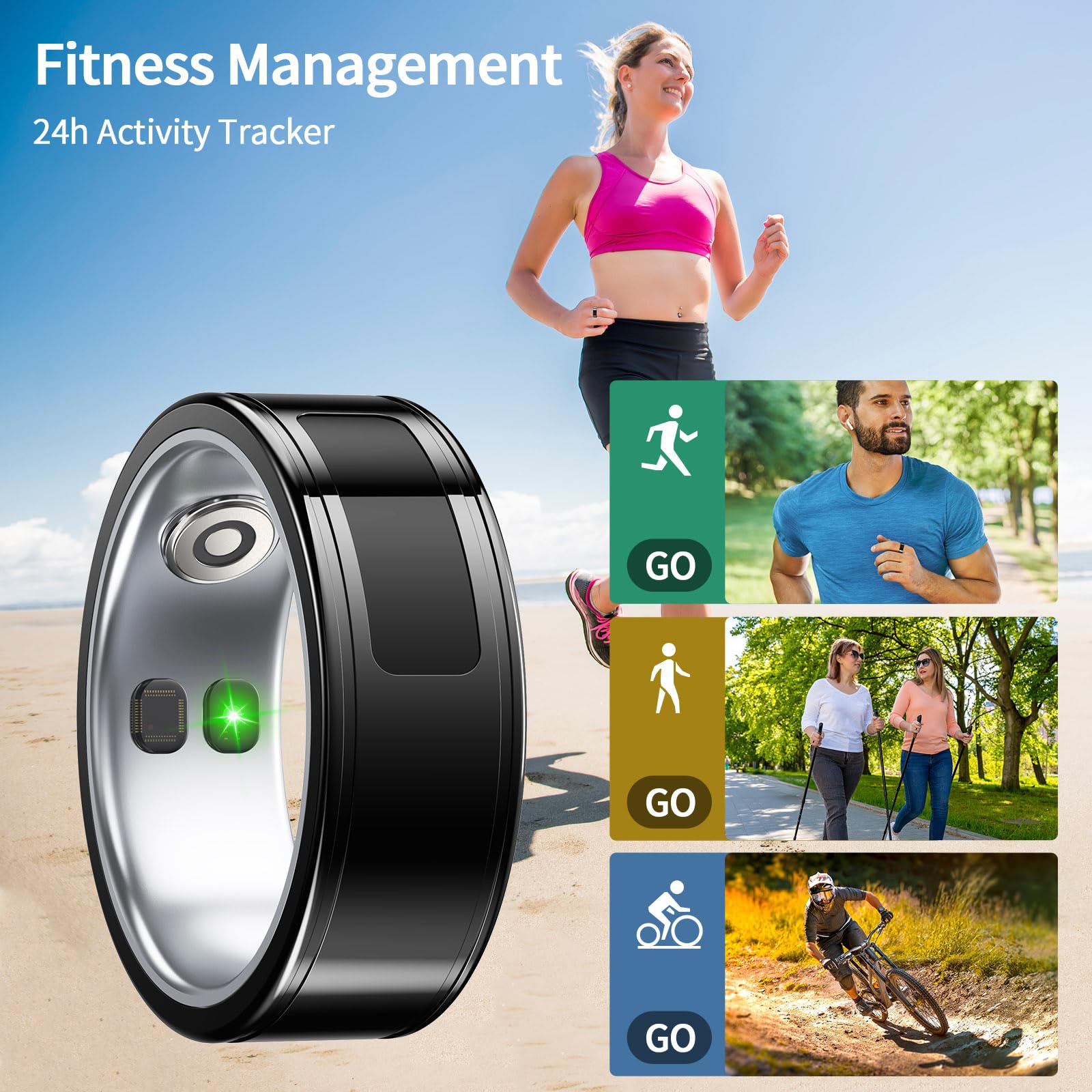 Anillo inteligente, monitor de actividad física de 24 horas con carga inalámbrica, anillo de salud con impermeabilidad IP68, rastreador de fitness para hombres/mujeres, conexión de aplicación portátil