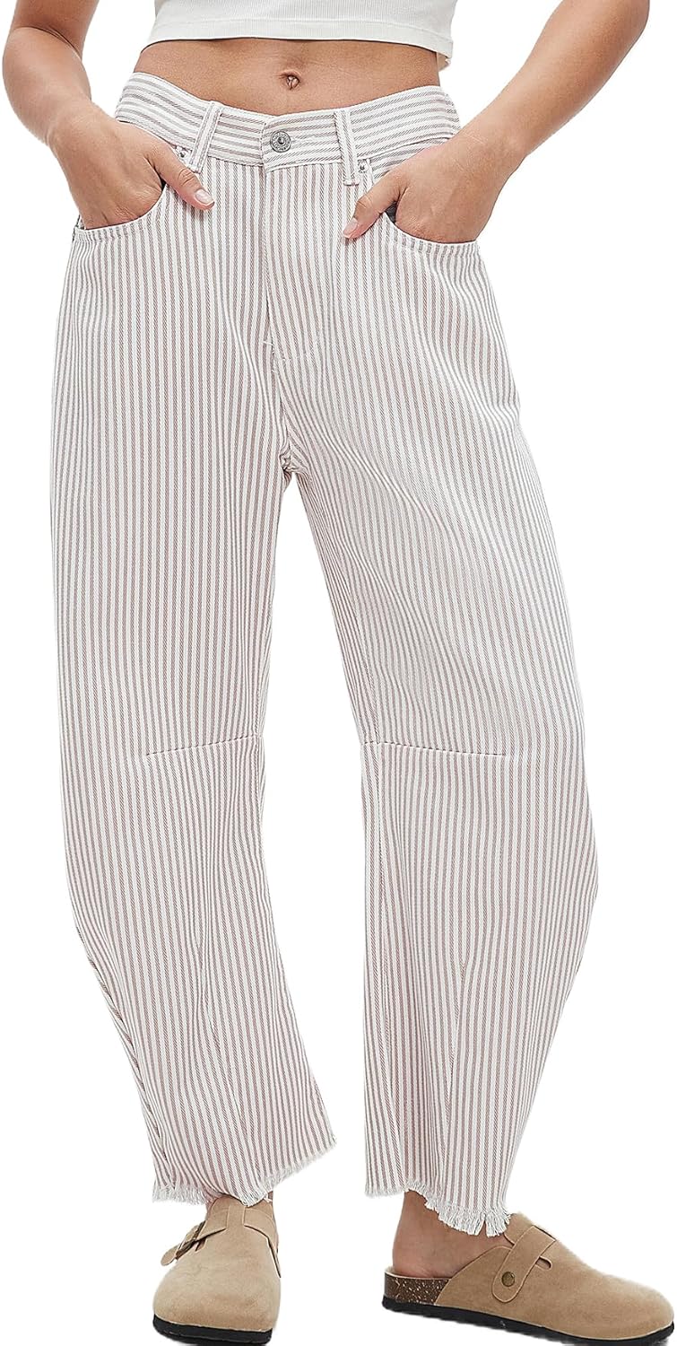 Kedera Women Stripe Barrel Jeans Casual Loose Denim Jeans Wide Leg Baggy Pants Mid Waist Boyfriend Jeans Y2k