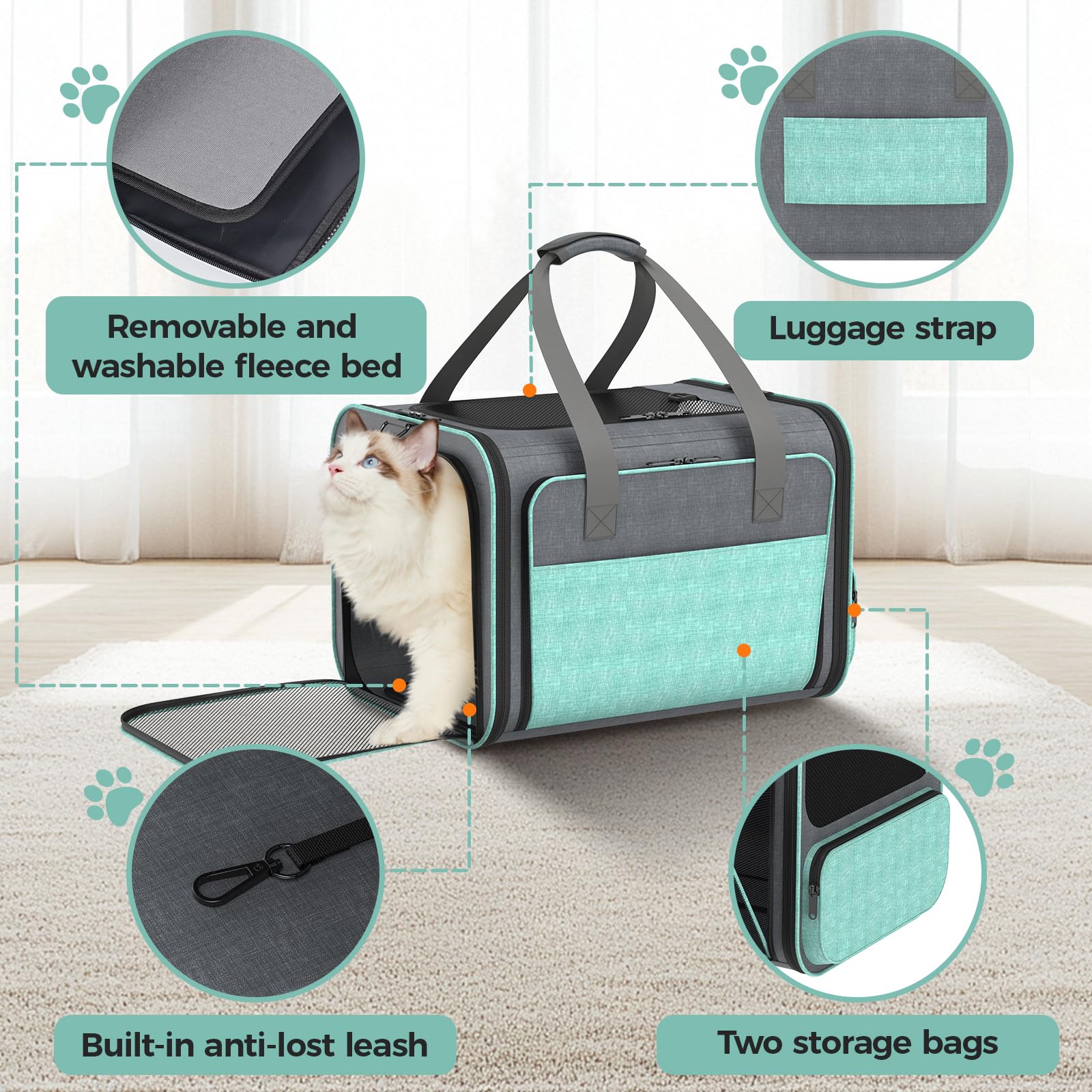 Betopet Cat Carrier for Airline Approved: Soft-Sided Cat Carrier Expandable for Small Dogs up to 15LBS - Pet Travel Bag for TSA Approved - Breathable for Airplane Camping Outdoor - image 6