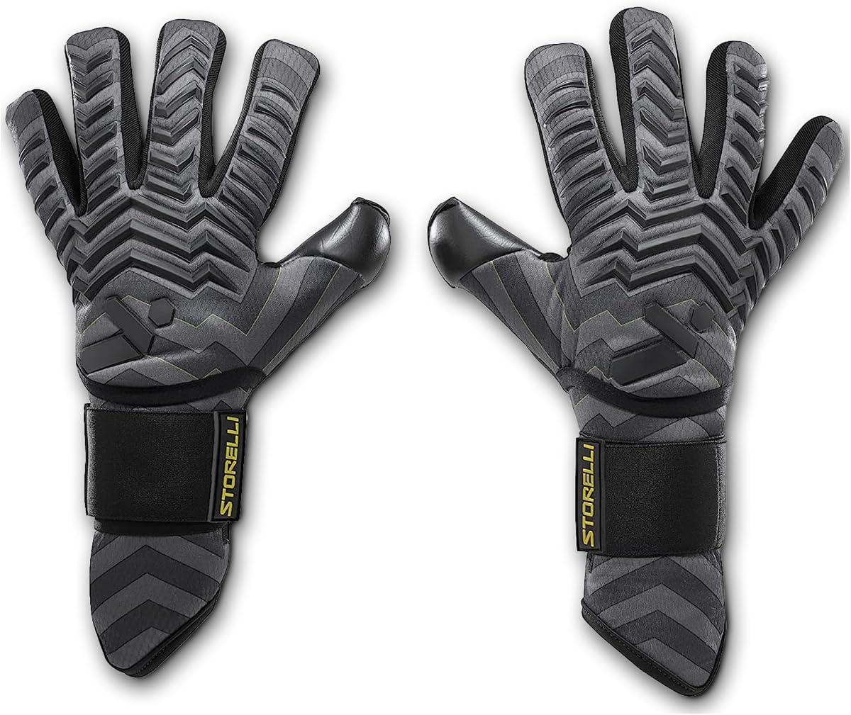 Storelli Electric Goalkeeper Gloves, High-Impact Hand Protection with 5 Removable Finger Spines and Wrist Strap