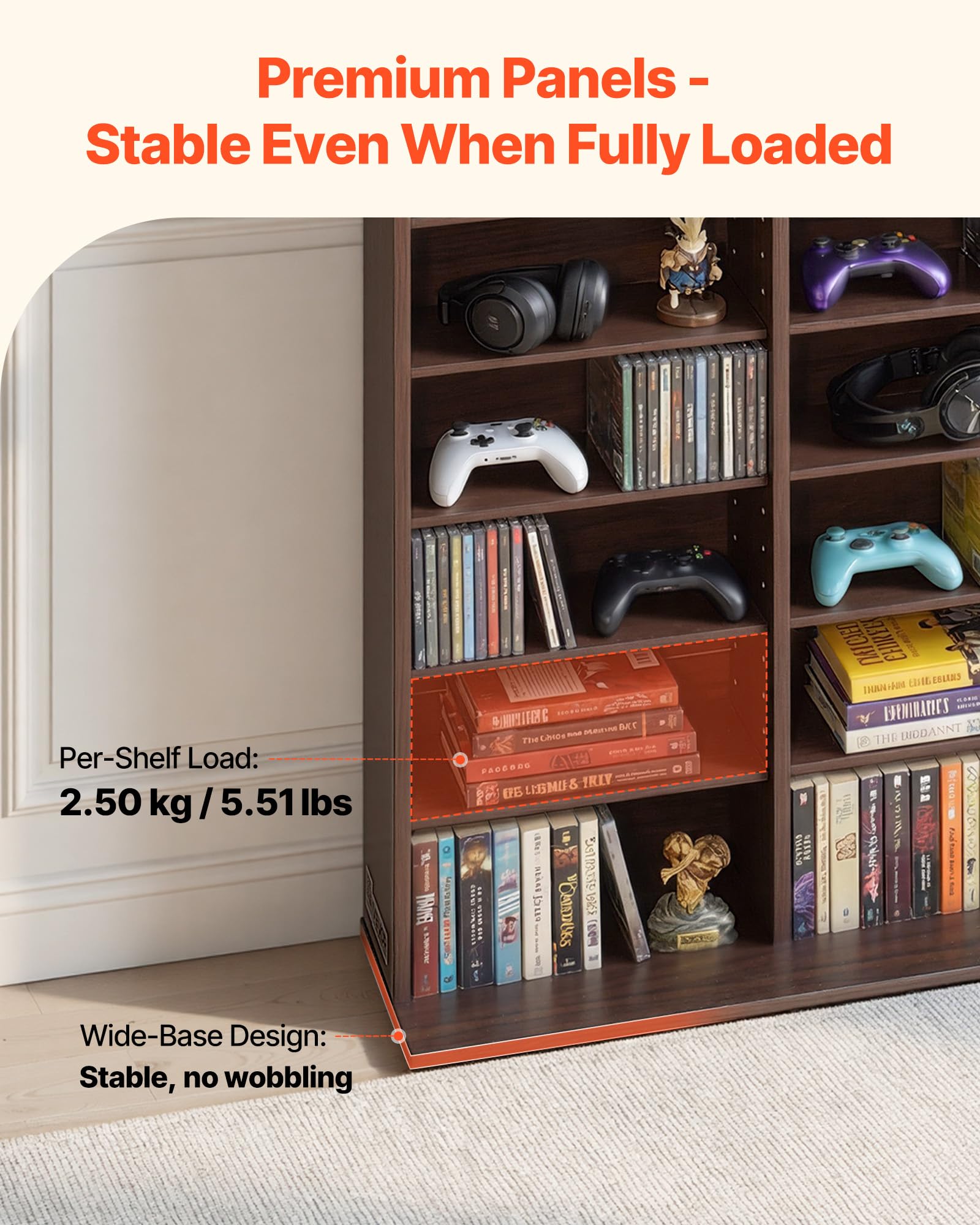 VEVOR Scaffale Porta CD Riviste Libri Giochi 12 Ripiani, Mobile Contenitore Multimediale Libreria per Collezioni Ripiani Regolabile Organizer per Collezionismo Uffcio Soggiorno Salotto Camera da Letto