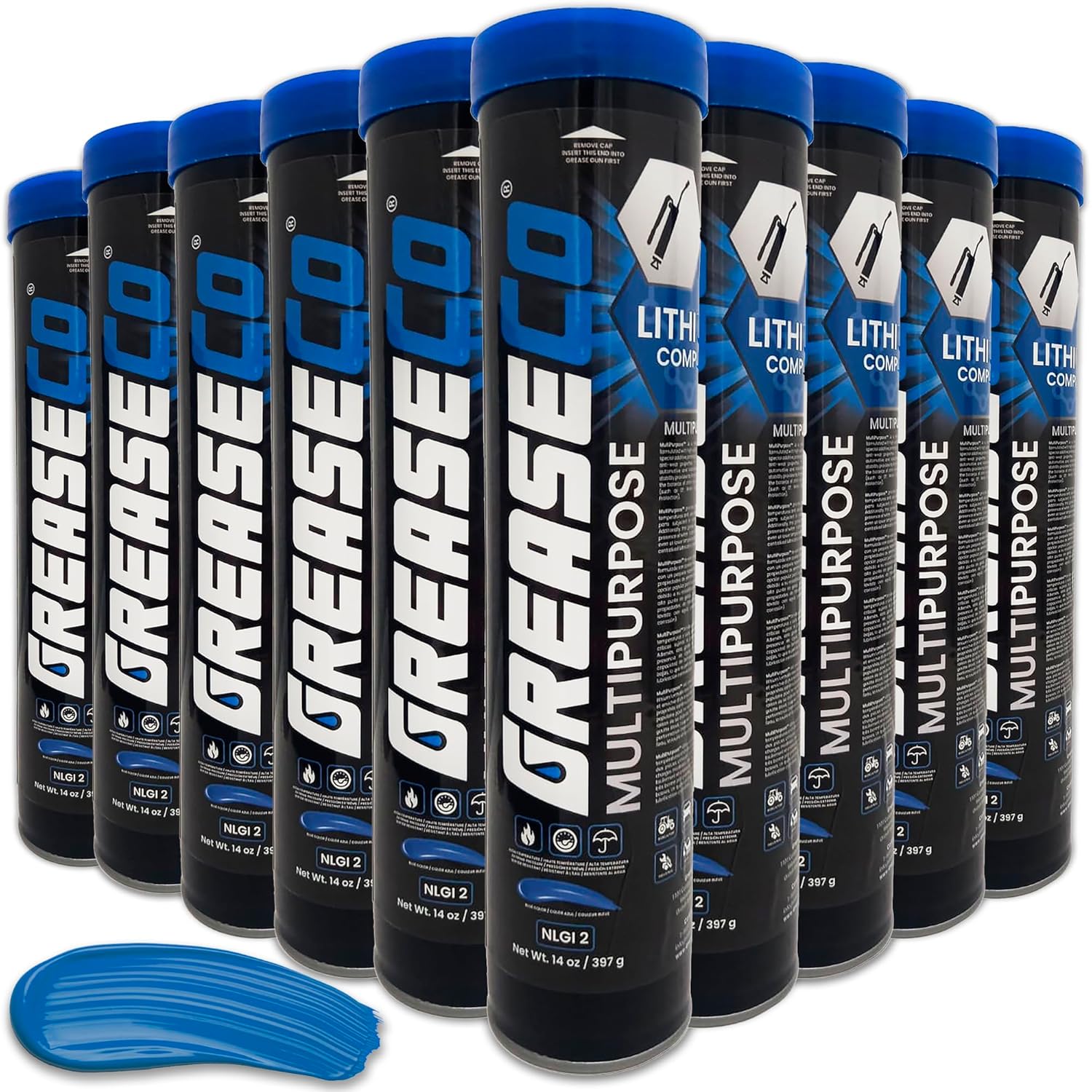 Wheel Bearing Grease Tube (10-Pack Case of Cartridges) Lithium Complex NLGI 2 EP for Grease Gun | High Temp Automotive Lubricant | Tractor Car Truck Axle CV Trailer Ball Hitch | Multipurpose