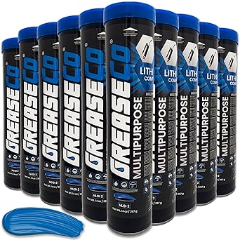 Wheel Bearing Grease Tube 10-Pack Case of Cartridges Lithium Complex NLGI 2 EP for Grease Gun | High Temp Automotive Lubricant | Tractor Car Truck Axle CV Trailer Ball Hitch | Multipurpose
