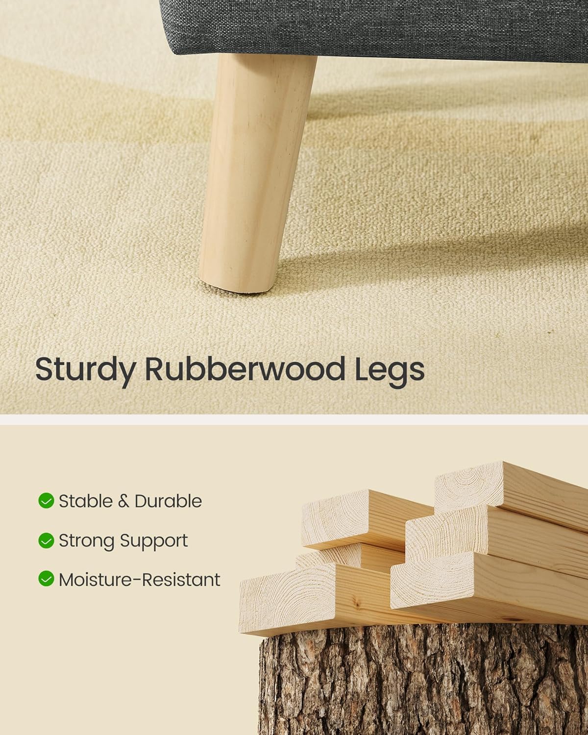 SONGMICS Storage Ottoman, Foot Stool, Ottoman with Padded Seat, Foot Rest with Wood Legs, Small Table, for Hallway, Living Room, 11.8 x 15.7 x 11.4 Inches, Linen-Look Fabric, Slate Gray ULOM517GN01