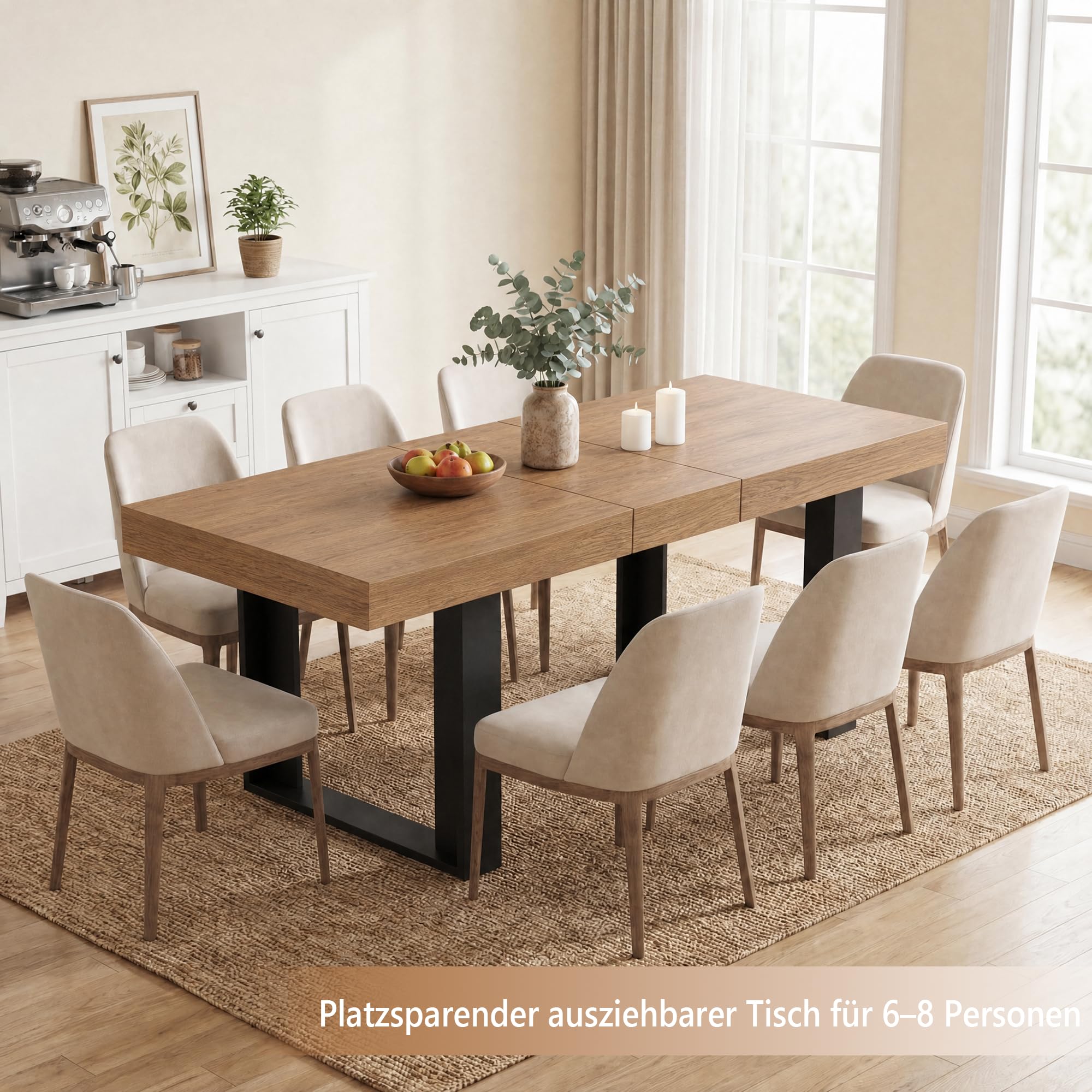 GRAVFORCE Esstisch ausziehbar 120-160cm Küchentisch für 4-6 Personen platzsparender Esszimmertisch Nussbaumfarben Holztisch Moderner Dining Table Hochfeste Großer Tisch für Wohnung Wohnzimmer