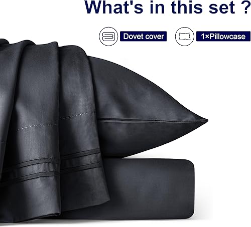 Miniatura 5 de subrtex Juego de 2 fundas de edredón de algodón sedoso Tencel de alta calidad con cierre de botón, tamaño individualindividual XL, 1 funda de