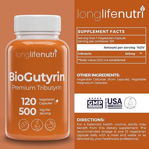Miniatura 2 de BioGutyrin - Tributirina 500 mg, suplemento postbiótico para la función intestinal y absorción de nutrientes, 120 cápsulas vegetarianas, ácido