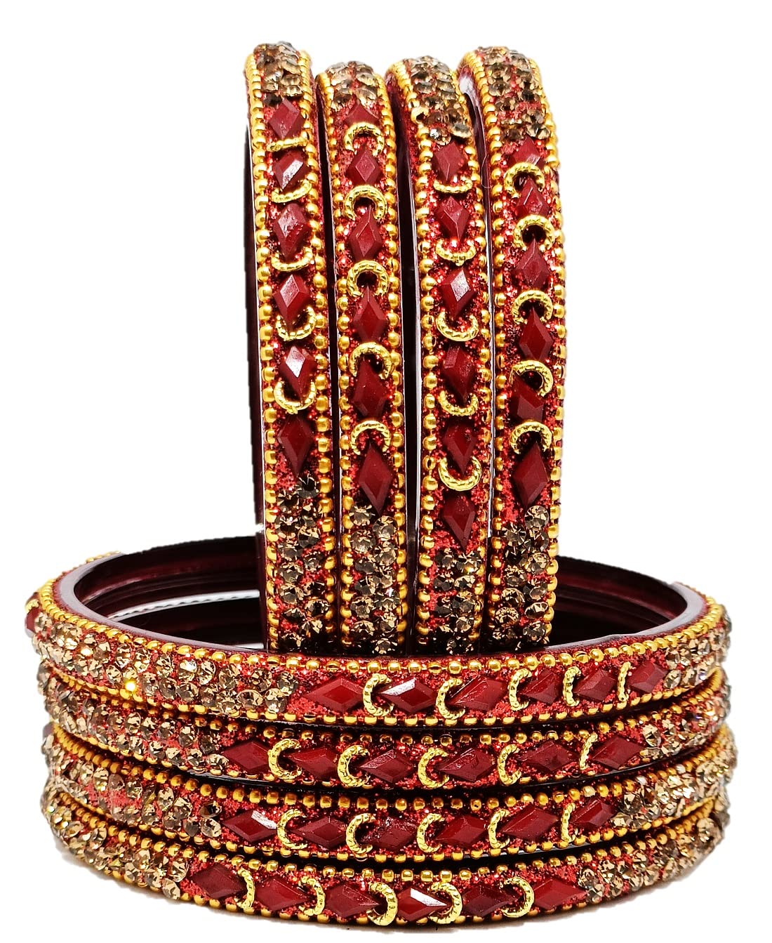 T4 Jewels (2.10 & 2.12 Size Gold-Plated Golden Stones & Zircons Studded (Red/Maroon/Multicolour) Glass Bangles Set For Women & Girls - (Set Of 8)_MAROON_2.10 (B09RQ4Y9R7) Amazon Price History, Amazon Price Tracker