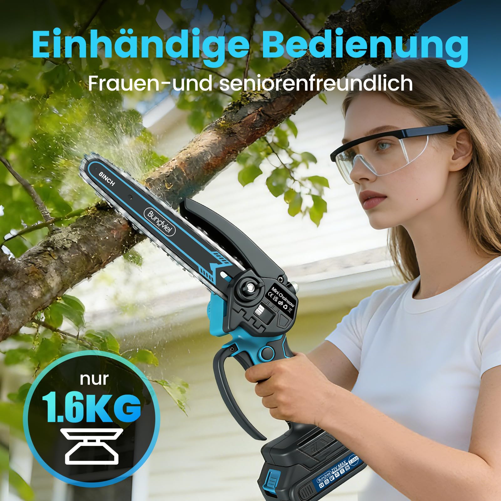 Mini Kettensäge Kompatibel mit Makita 18V Akku, Bürstenloser Motor, 2 x 2000mAh,Akku Kettensäge mit 6 & 8 Zoll,mit Automatischer Öler, Handkettensäge Perfekt für Valentinstag,Vatertag