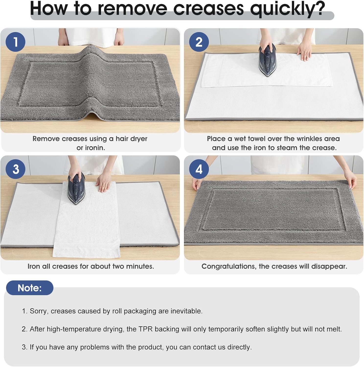 IM HOME Bathroom Rugs Set 3 Pieces, Ultra Soft Thick Plush Fluffy Microfiber Absorbent Bath Mat, Non-Slip Backing, Machine Washable Bath Mats for Bathroom Floor, Tub, Toilet and Shower, Charcoal Gray - Image 8