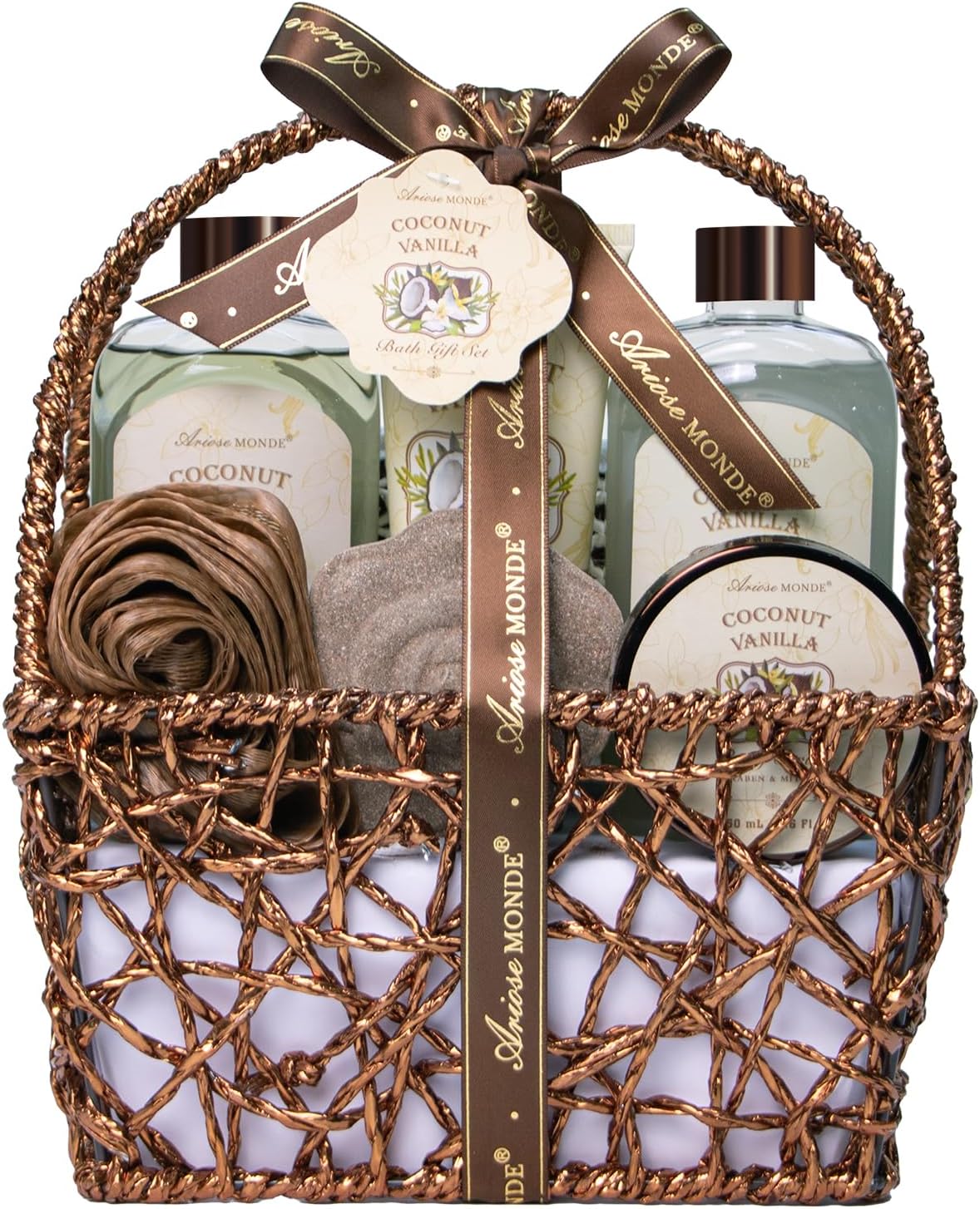 Spa Gift Baskets - Coconut Vanilla Bath Gift Set for Women, Relaxing Spa Kit with Bath Bombs, Body Lotion and Body Scrub, Birthday Gifts for Women, Christmas Spa Gifts for Mom