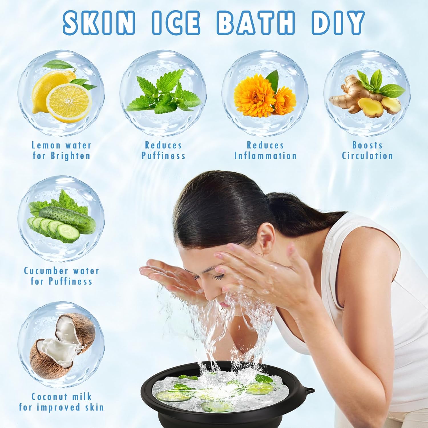 Foldable Face Ice Bath Bowl, Face Bowl for Ice With Built-in Ice Tray, Collapsible Silicone Facial Ice Bath Bowl for Cold Plunge Therapy, Skin Tightening, Travel Cold Bath Spa Tool, Black - Image 3