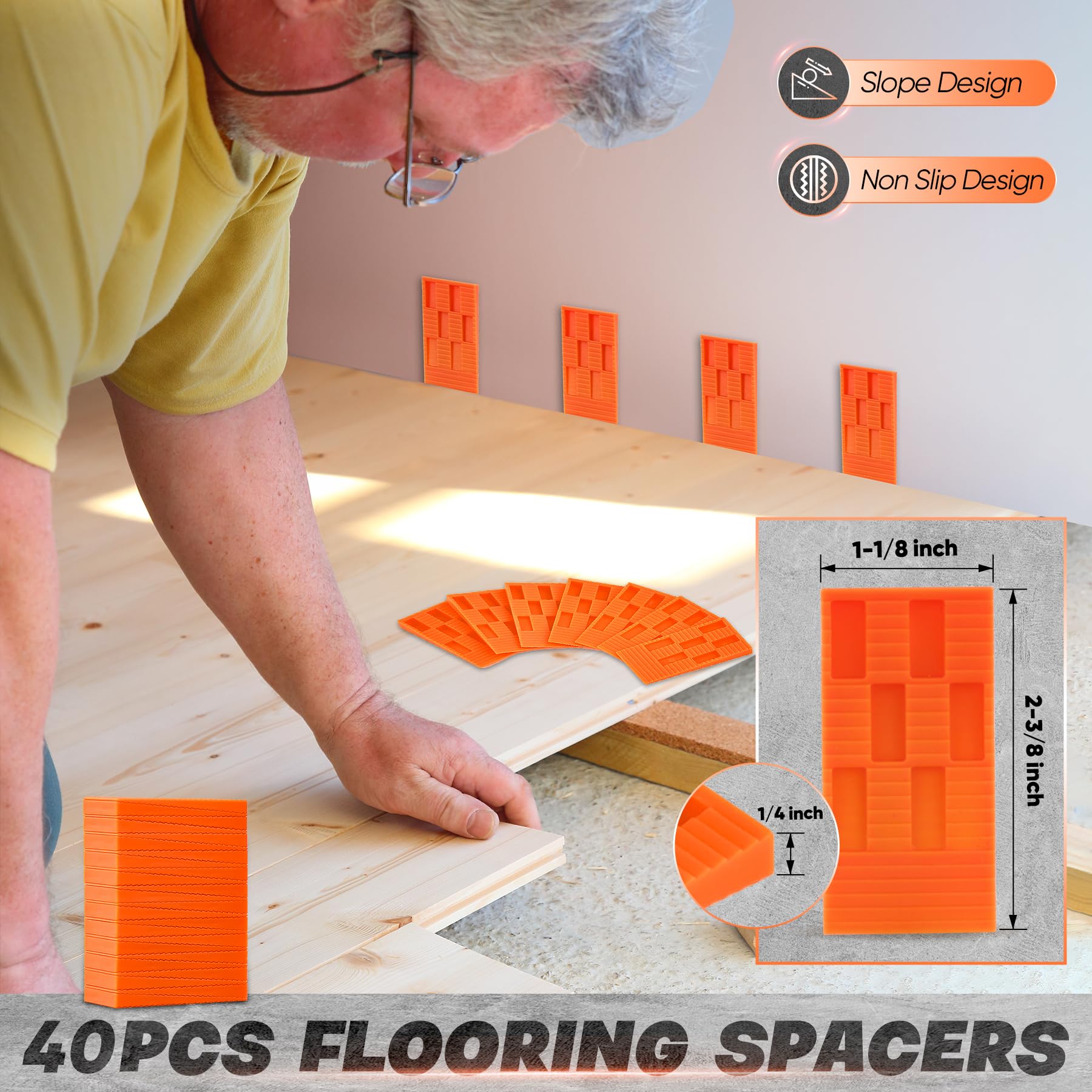 Saker Strumenti per pavimenti in laminato, strumenti per pavimenti in vinile 7 in 1, kit di installazione per pavimenti, blocco maschiatura con manico, distanziatori per pavimenti 2 in 1, barra di