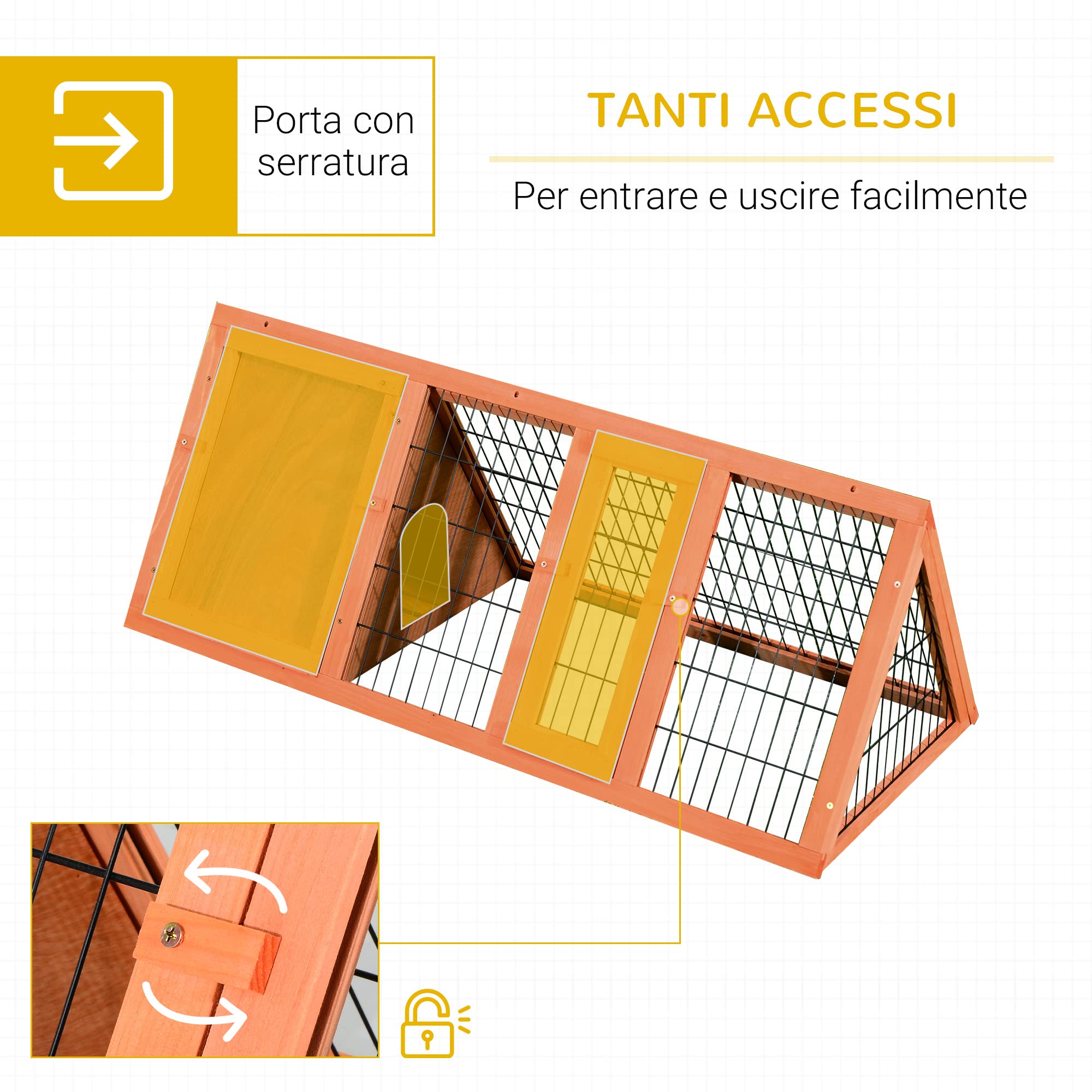 PawHut Gabbia per Conigli e Animali Domestici in Legno di Abete 118 x 50 x 45cm | Legno di Abete, 118x50x45 cm